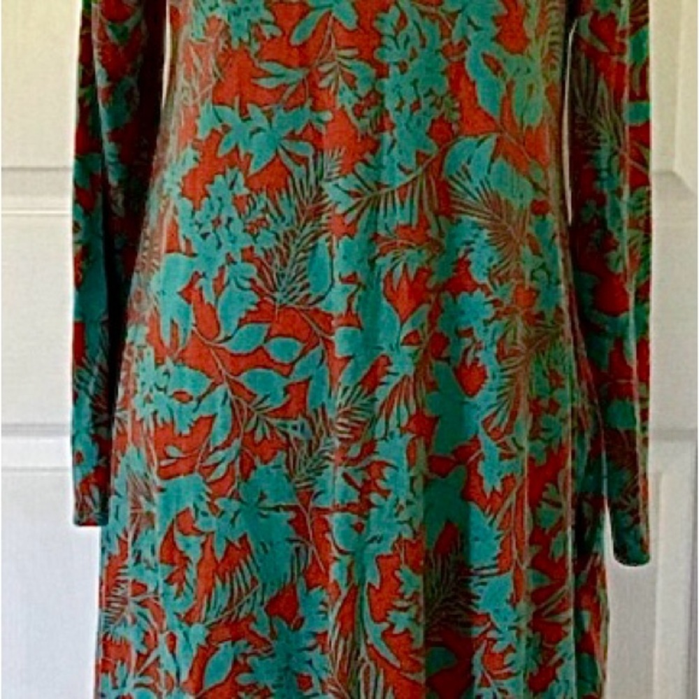 🌴Soft Surroundings Santiago Tropical Orange & Blue LongSleeves, Pockets Midi. M - Picture 2 of 8